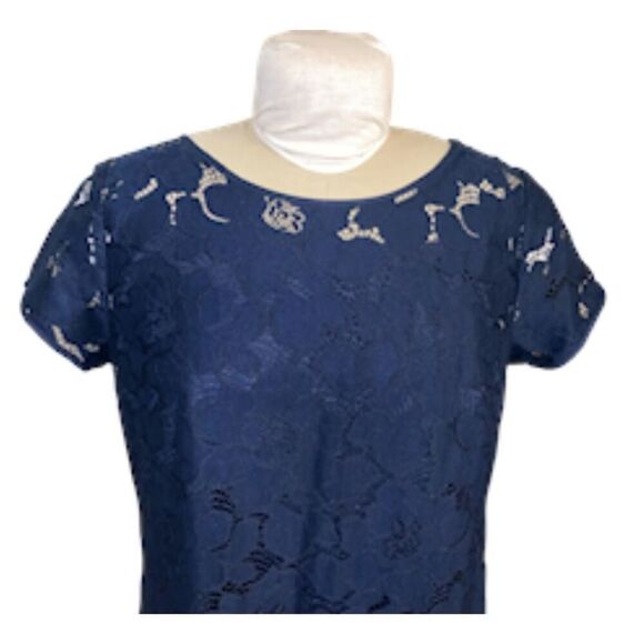 LOFT Lace Overlay Shift Dress Sz. 14 Tie Keyhole Back Navy Easter Weddin… - Picture 2 of 9